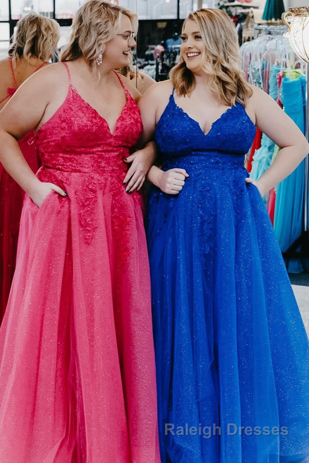 Blue Tulle Plus Size Long Prom Dress with Appliques