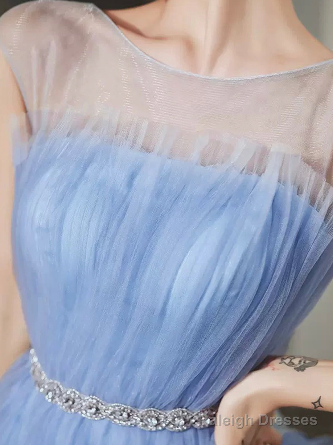 Blue Tulle Round Neckline Short Prom Dress, Cute Layered Blue Evening Party Dress