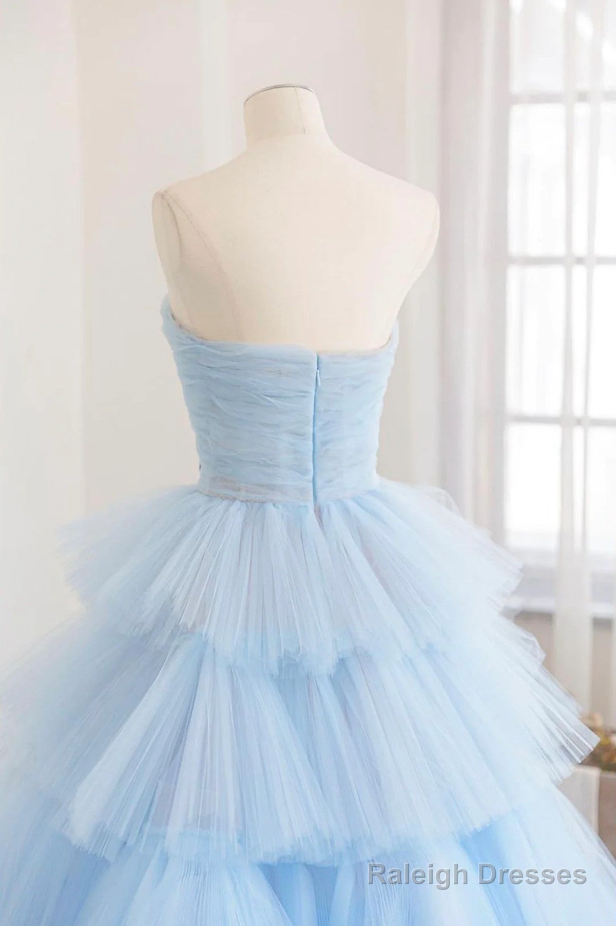 Blue Tulle Scoop Layers Long Party Dress, Blue Tulle Formal Dress Secondary image