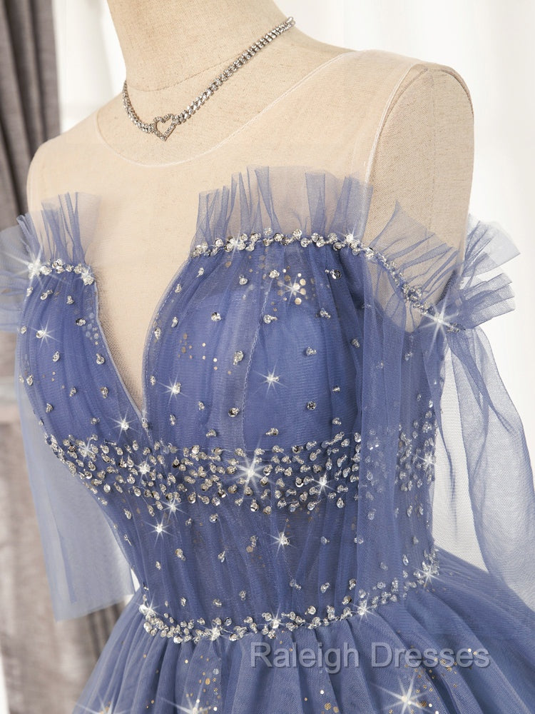 Blue Tulle Sequin Short Prom Dresses Puffy Blue Homecoming Dresses