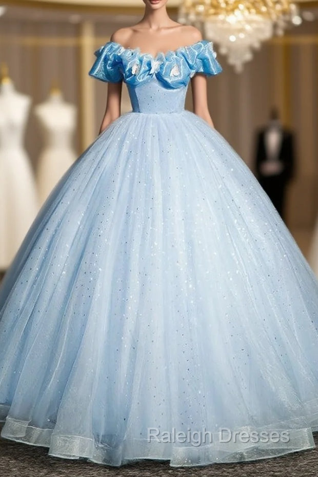 Blue Tulle Sequins Backless Butterfly Quinceanera Dress