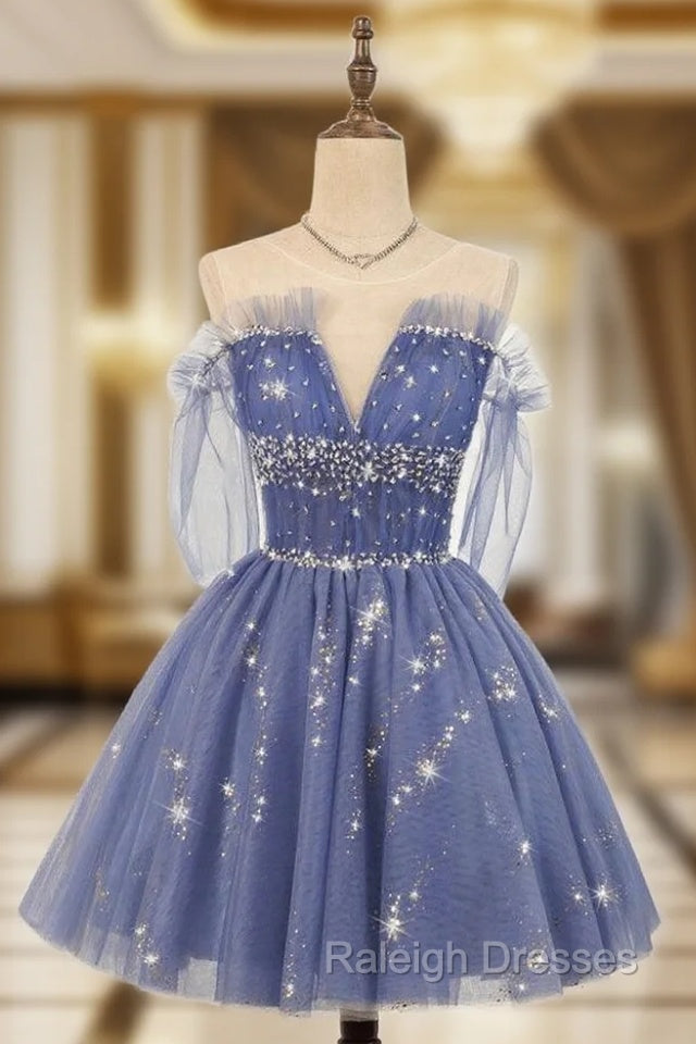 Blue Tulle Sequins Beading Homecoming Dress Main image