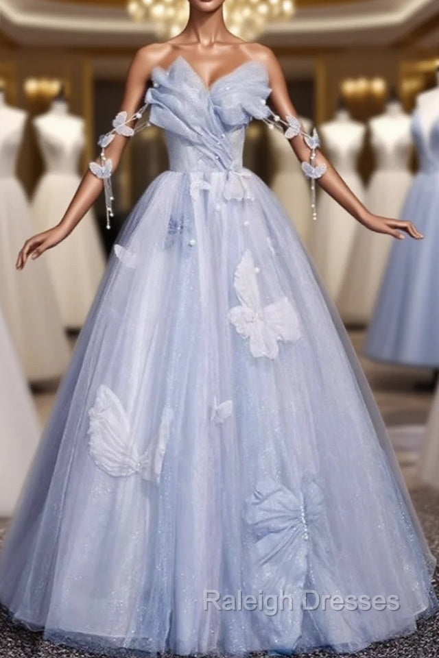 Blue Tulle Sequins Butterfly Prom Dress Main image