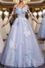 Blue Tulle Sequins Butterfly Prom Dress
