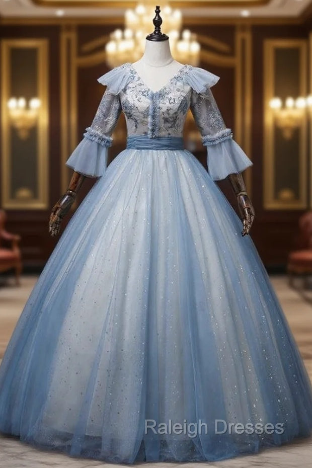 Blue Tulle Sequins Embroidery Short Sleeve Quinceanera Dress Main image