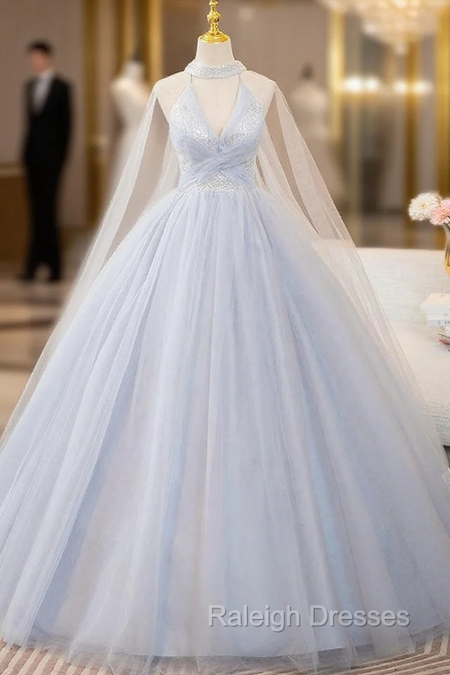 Blue Tulle Sequins Halter Quinceanera Dress Main image