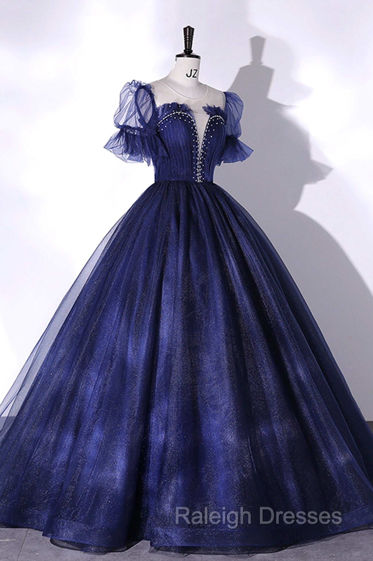 Blue Tulle Sequins Long Prom Dress Blue Evening Gown Secondary image