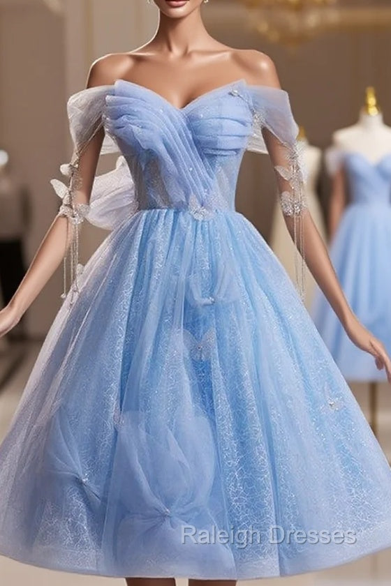 Blue Tulle Sequins Off the Shoulder Butterfly Homecoming Dress Main image