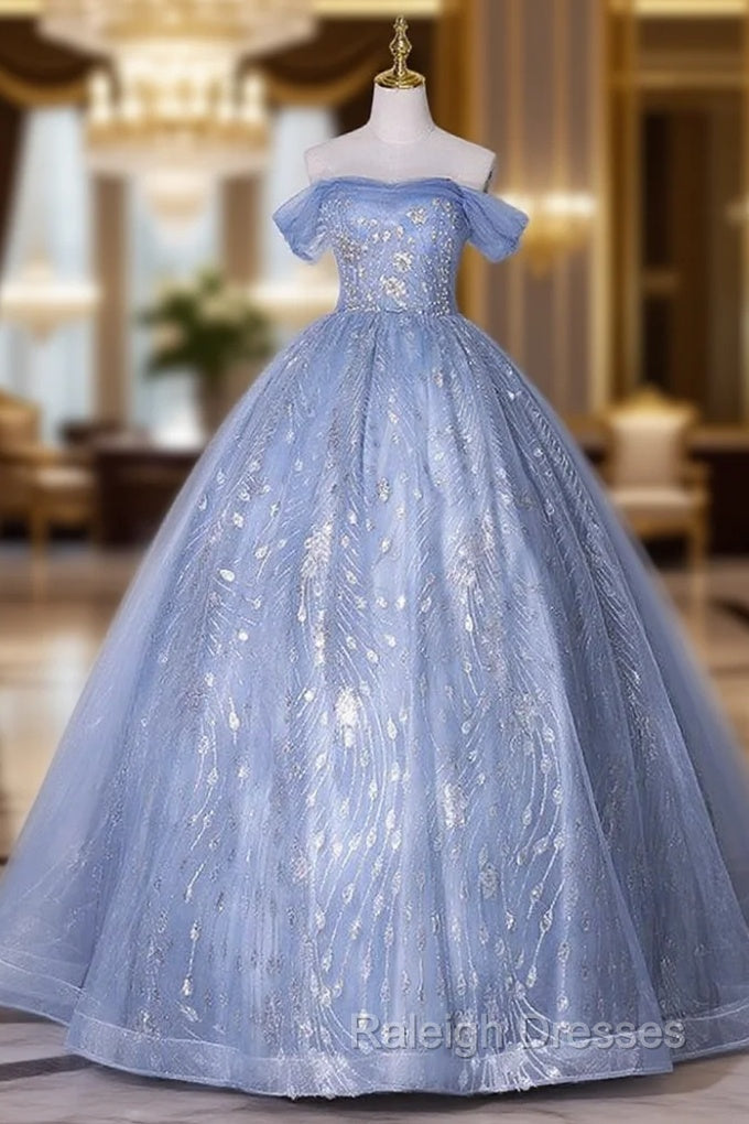 Blue Tulle Sequins Off the Shoulder Quinceanera Dress Main image