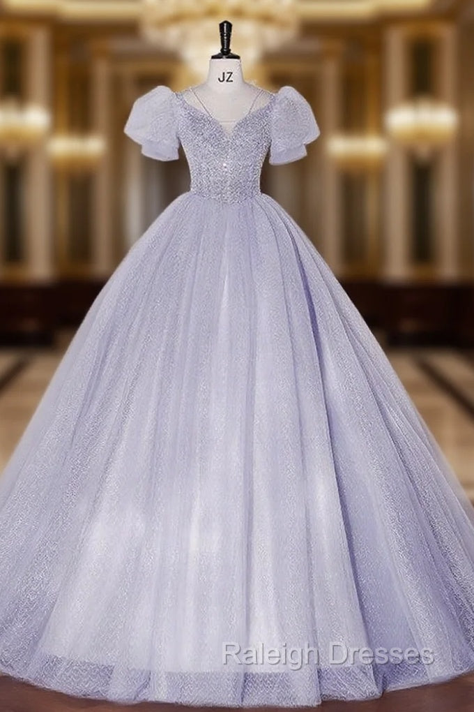 Blue Tulle Sequins Puff Sleeve Quinceanera Dress Main image