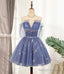 Blue Tulle Sequins Short A Line Homecoming Dress Party Dress