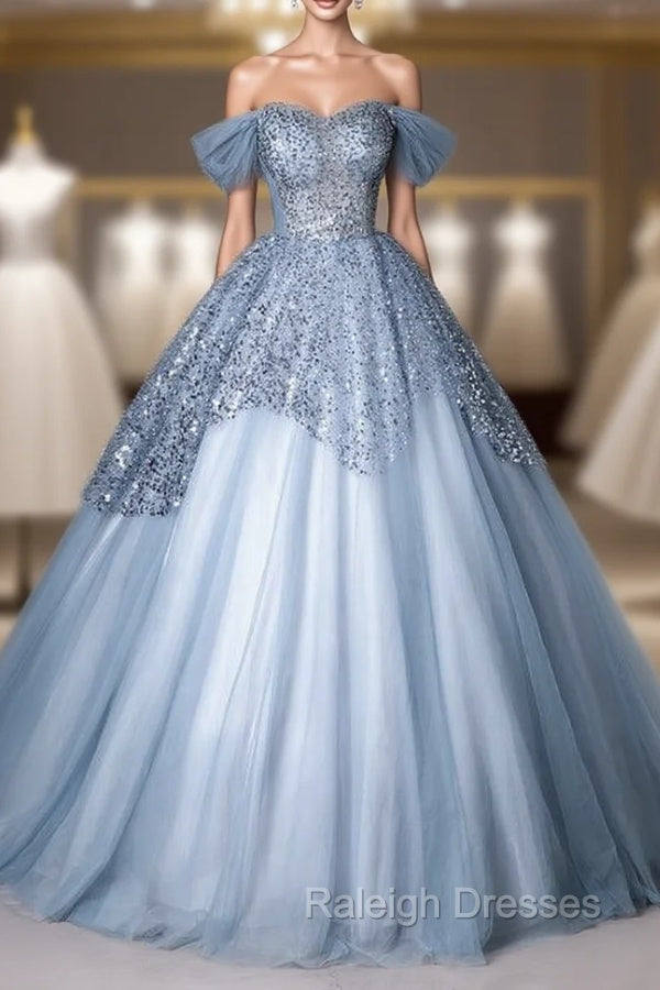 Blue Tulle Sequins Spaghetti Straps Quinceanera Dress Main image
