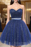 Blue Tulle Sequins Strapless Homecoming Dress
