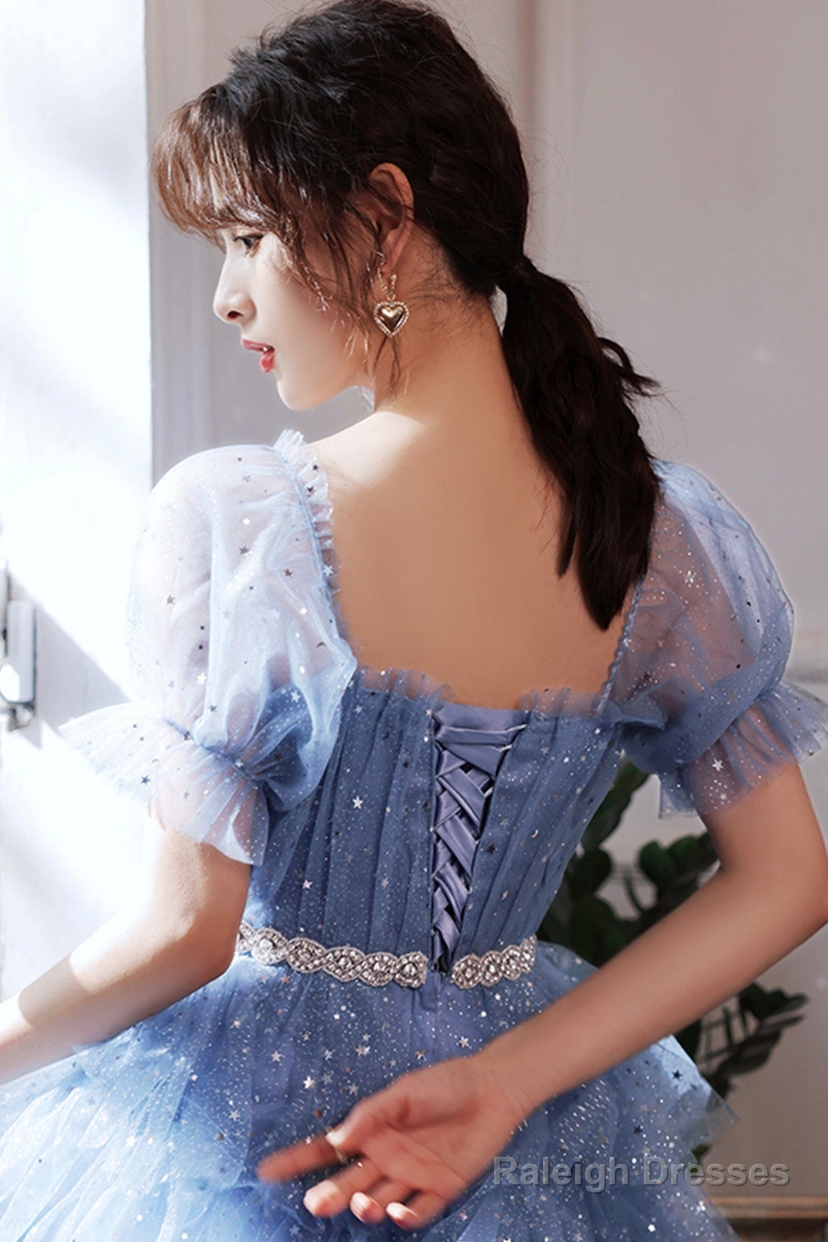 Blue Tulle Short A-Line Prom Dress Blue Mini Prom Dress