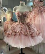 Blue Tulle Short Homecoming Dresses With 3D Flowers