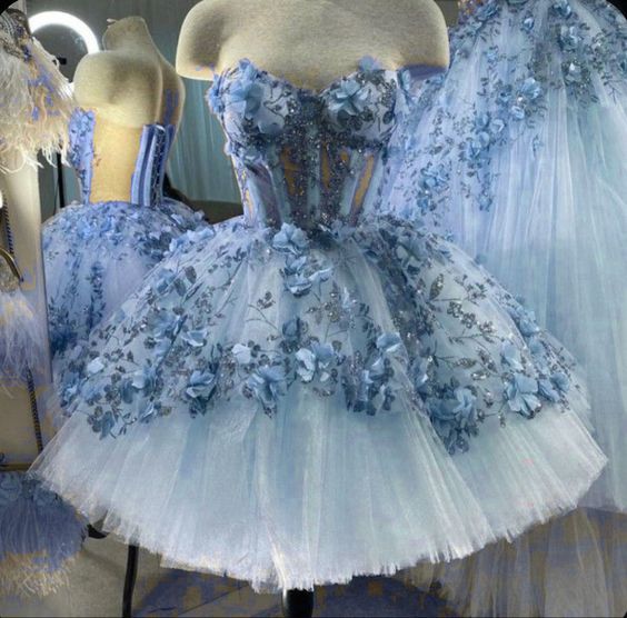 Blue Tulle Short Homecoming Dresses With 3D Flowers Main image