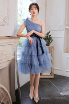 Blue Tulle Short Prom Dress One Shoulder Prom Dress