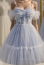 Blue Tulle Spaghetti Straps Pleats Homecoming Dress