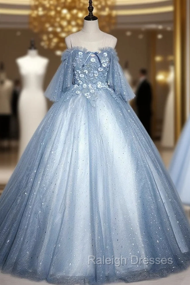 Blue Tulle Star Sequins 3D Appliques Quinceanera Dress Main image