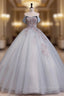 Blue Tulle Strapless Embroidery Flower Quinceanera Dress
