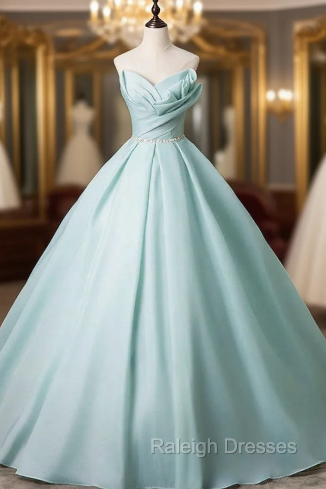 Blue Tulle Strapless Pleats Beading Prom Dress Main image