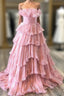 Blue Tulle Strapless Tiers Prom Dress