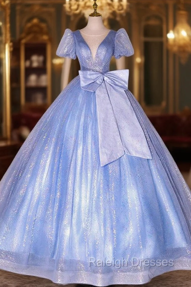Blue Tulle Suquins Puff Sleeve Quinceanera Dress Main image