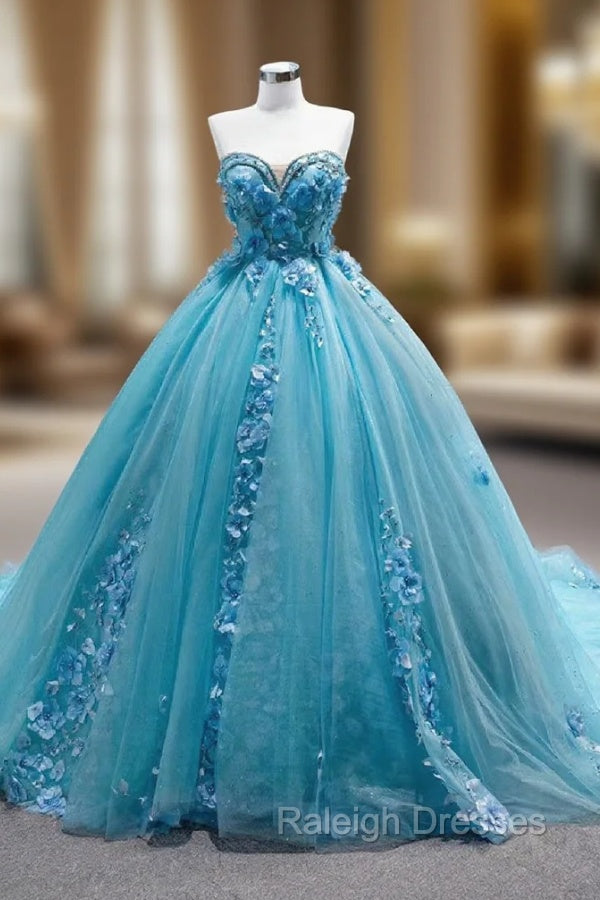 Blue Tulle Sweetheart Appliques Beading Prom Dress Main image