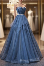 Blue Tulle Sweetheart Simple Pretty Floor Length Prom Dress, Blue A Line Prom Dress
