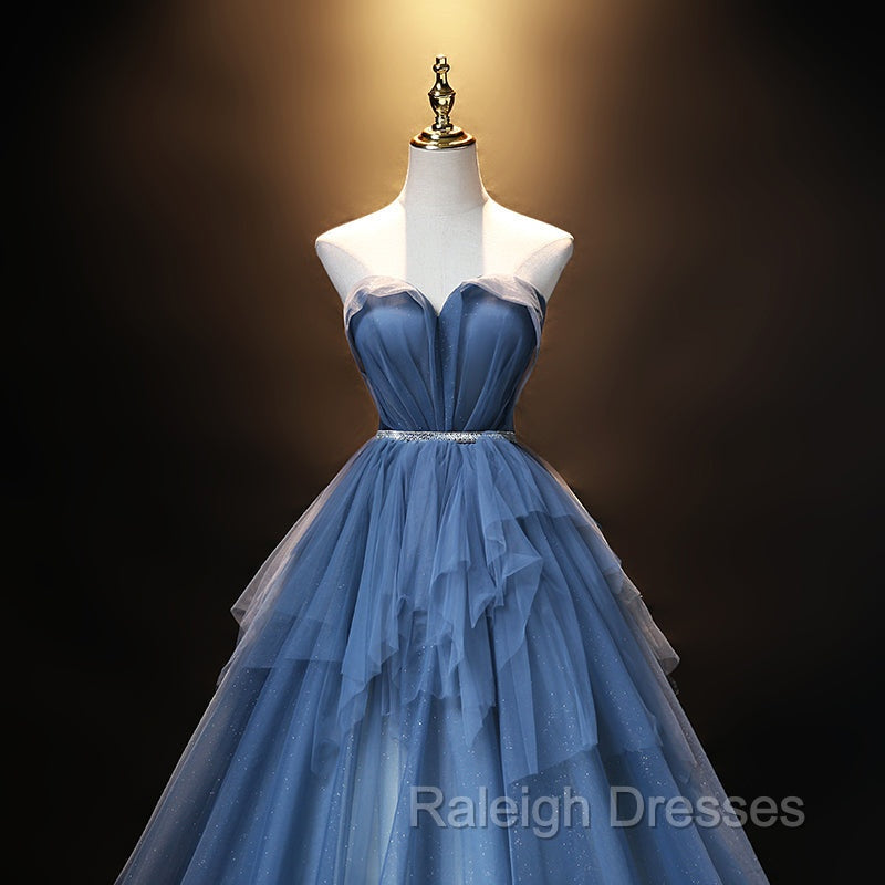 Blue Tulle Sweetheart Simple Pretty Floor Length Party Dress, Blue A-line Evening Dress Prom Dress