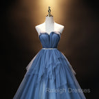 Blue Tulle Sweetheart Simple Pretty Floor Length Prom Dress, Blue A Line Prom Dress