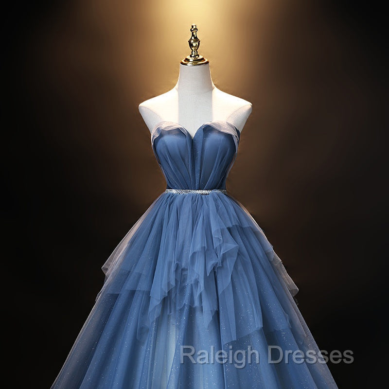 Blue Tulle Sweetheart Simple Pretty Floor Length Prom Dress, Blue A Line Prom Dress
