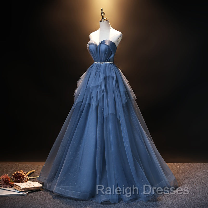 Blue Tulle Sweetheart Simple Pretty Floor Length Prom Dress, Blue A Line Prom Dress