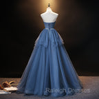 Blue Tulle Sweetheart Simple Pretty Floor Length Party Dress, Blue A-line Evening Dress Prom Dress