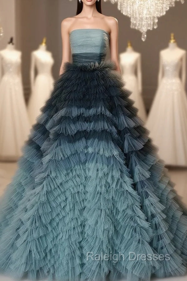 Blue Tulle Tiers Strapless Pleats Quinceanera Dress Main image