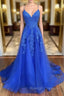 Blue Tulle with Lace A-line Floor Length Party Dress Blue Junior Prom Dress prom dresses shops