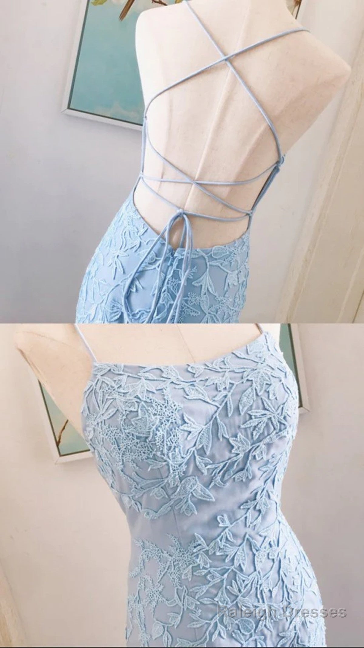 Blue Tulle With Lace Straps Long Prom Dresses Blue Prom Dresses Secondary image