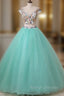 Blue Two Piece Tulle Backless Cap Sleeve Quinceanera Dress