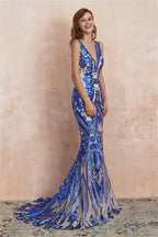 V-Neck Sequins Mermaid Sleeveless Lace-up Prom Dresses