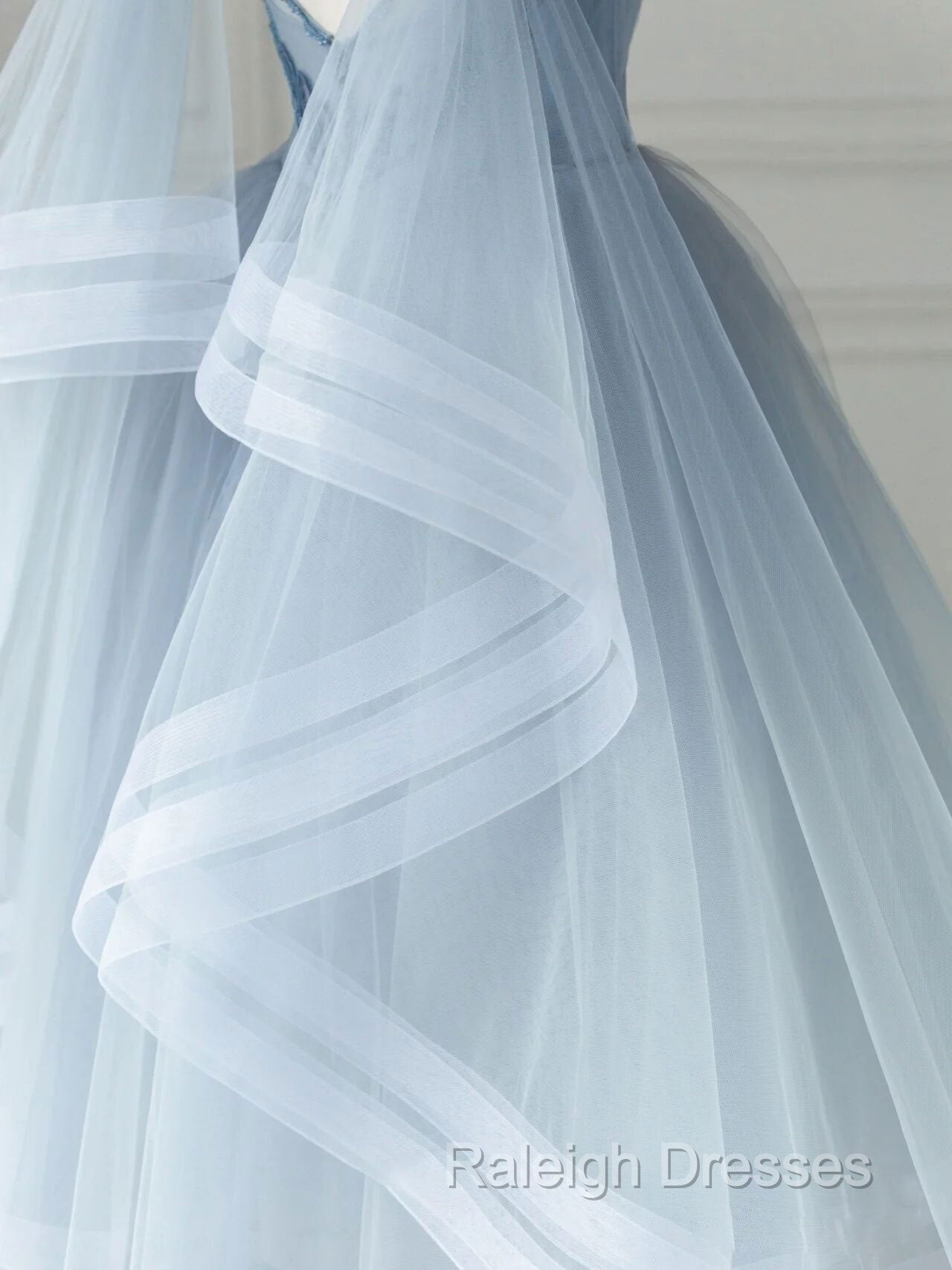 Blue V Neck Tulle Beads Short Prom Dress, Blue Tulle Formal Dress