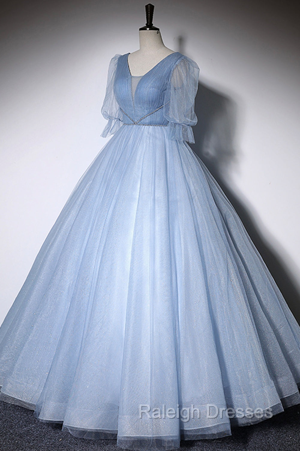 Blue V-Neck Tulle Long Prom Dress, A-Line Formal Evening Dress Secondary image