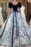 Blue Velvet Puff Sleeve Quinceanera Dress
