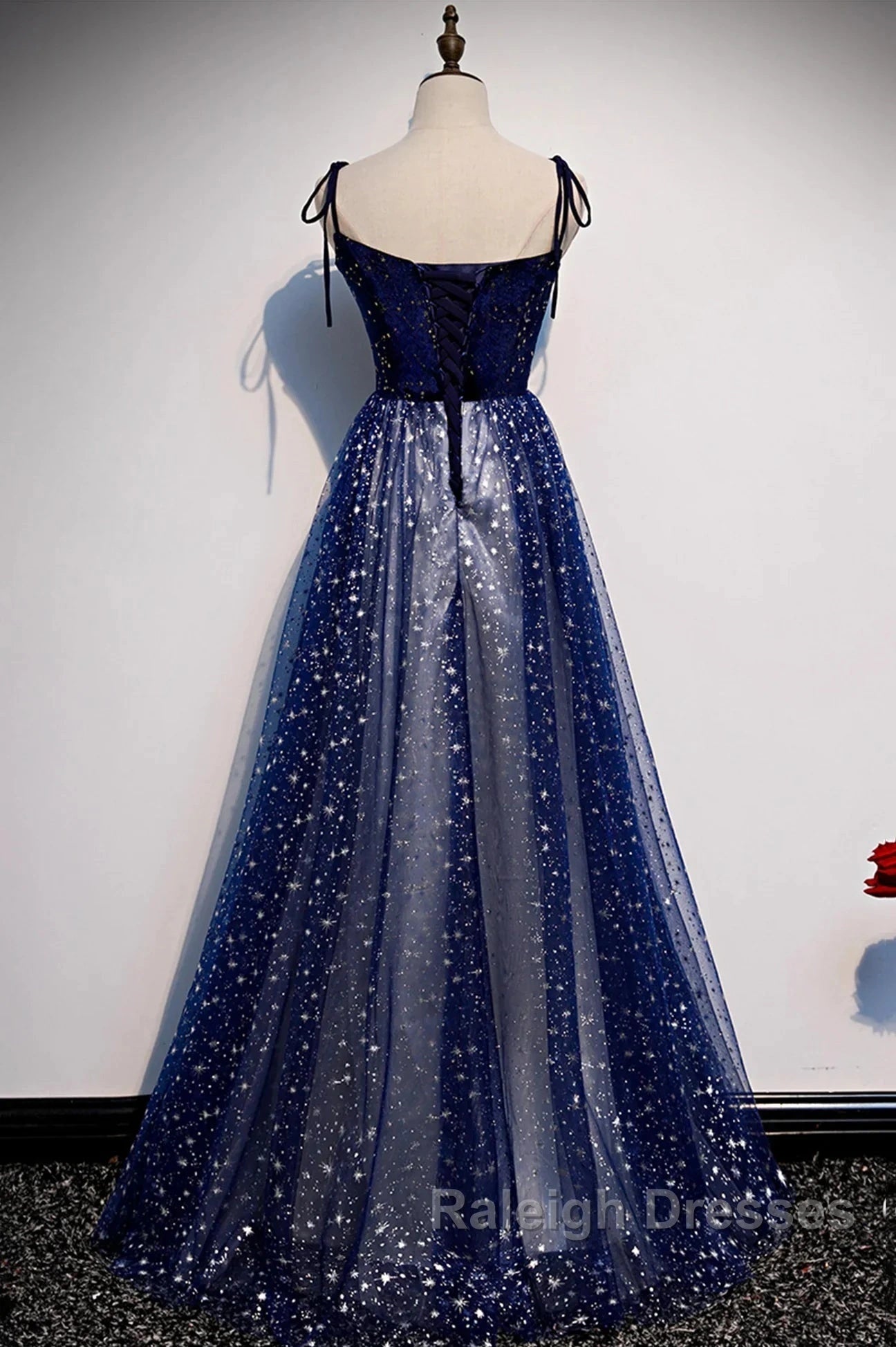 Blue Velvet Tulle Long Prom Dress, Beautiful A-Line Evening Party Dress