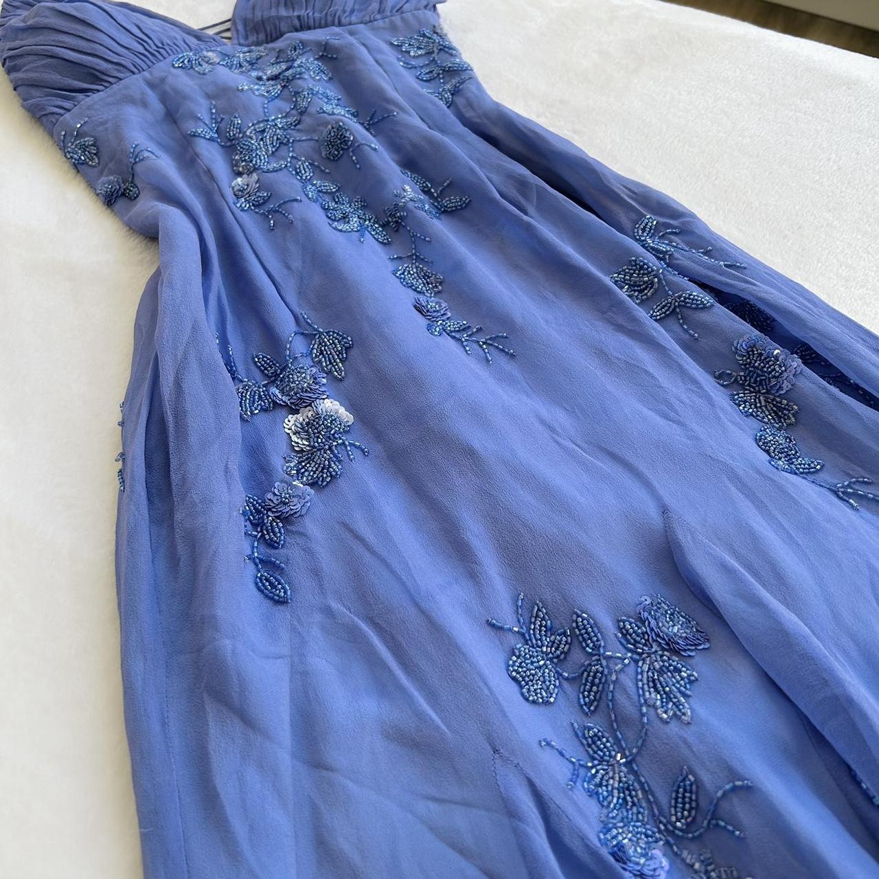 Blue Vintage Elegant V Neck Exquisite Embroidery Applique Beading Long Chiffon Prom Dress Evening Gown Party Dress Secondary image