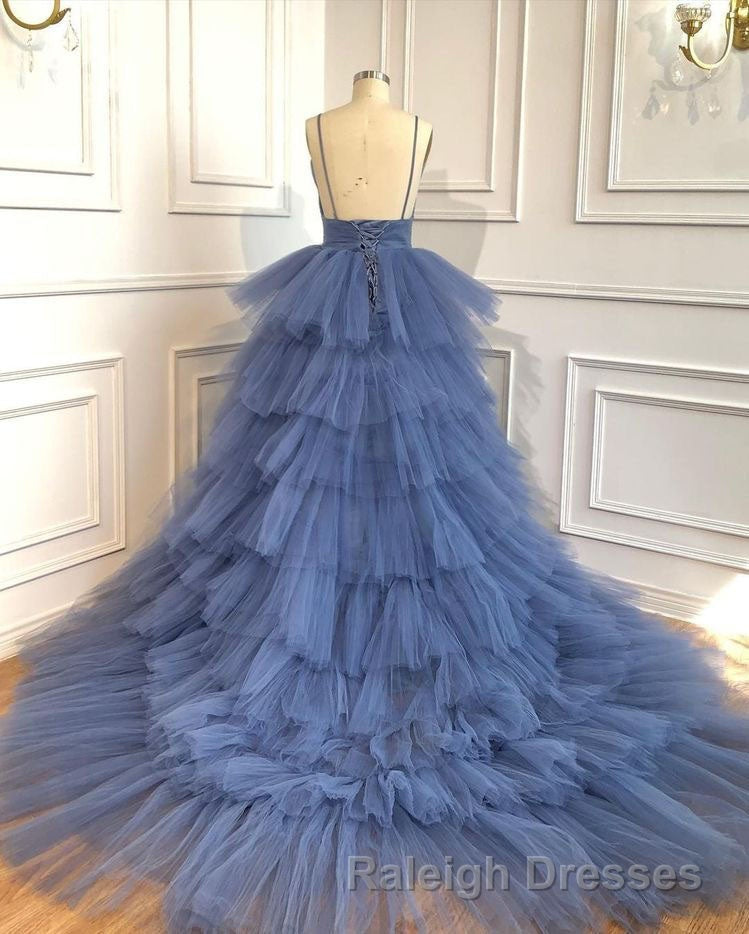 Blue V Neck Tiered Sleeveless Tulle Prom Dresses Gorgeous Long Prom Dresses Secondary image