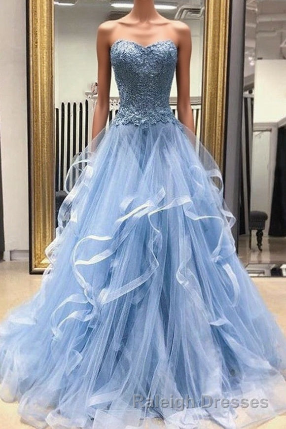 Gorgeous A Line Sweetheart Appliques Lace Prom Dresses with Ruffles