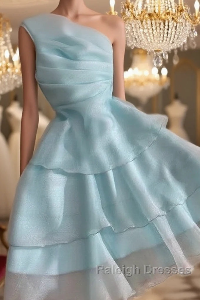 Elegant Blue A-line One Shoulder Mini Short Prom Homecoming Dresses Main image