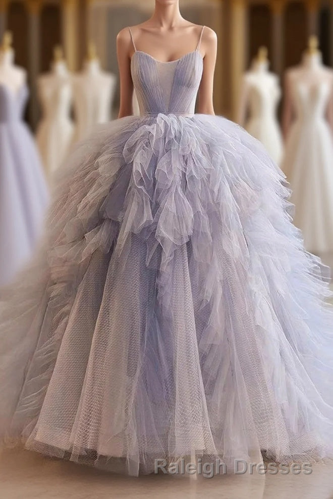 Blue Tulle Long Prom Gown, Blue Tulle Long Sweet 16 Dress Main image