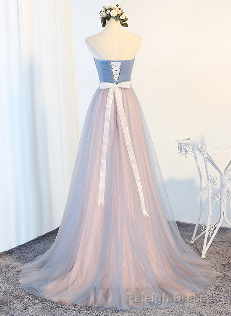 Blue Tulle Long Prom Dresses, A-Line Strapless Evening Dresses Main image