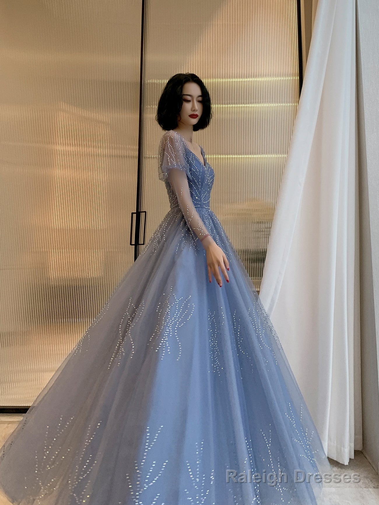 Bluetulle Long Beautiful Prom Dress Party Dress, Blue Floor Length Formal Dresses Secondary image